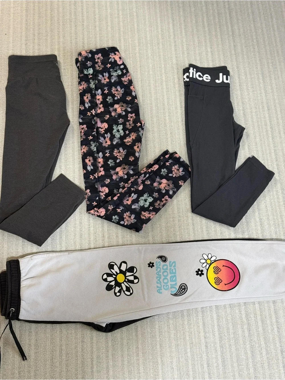 Justice Girl's sz 10 Leggings and Joggers Pants Lot of 4 Floral and Solid
